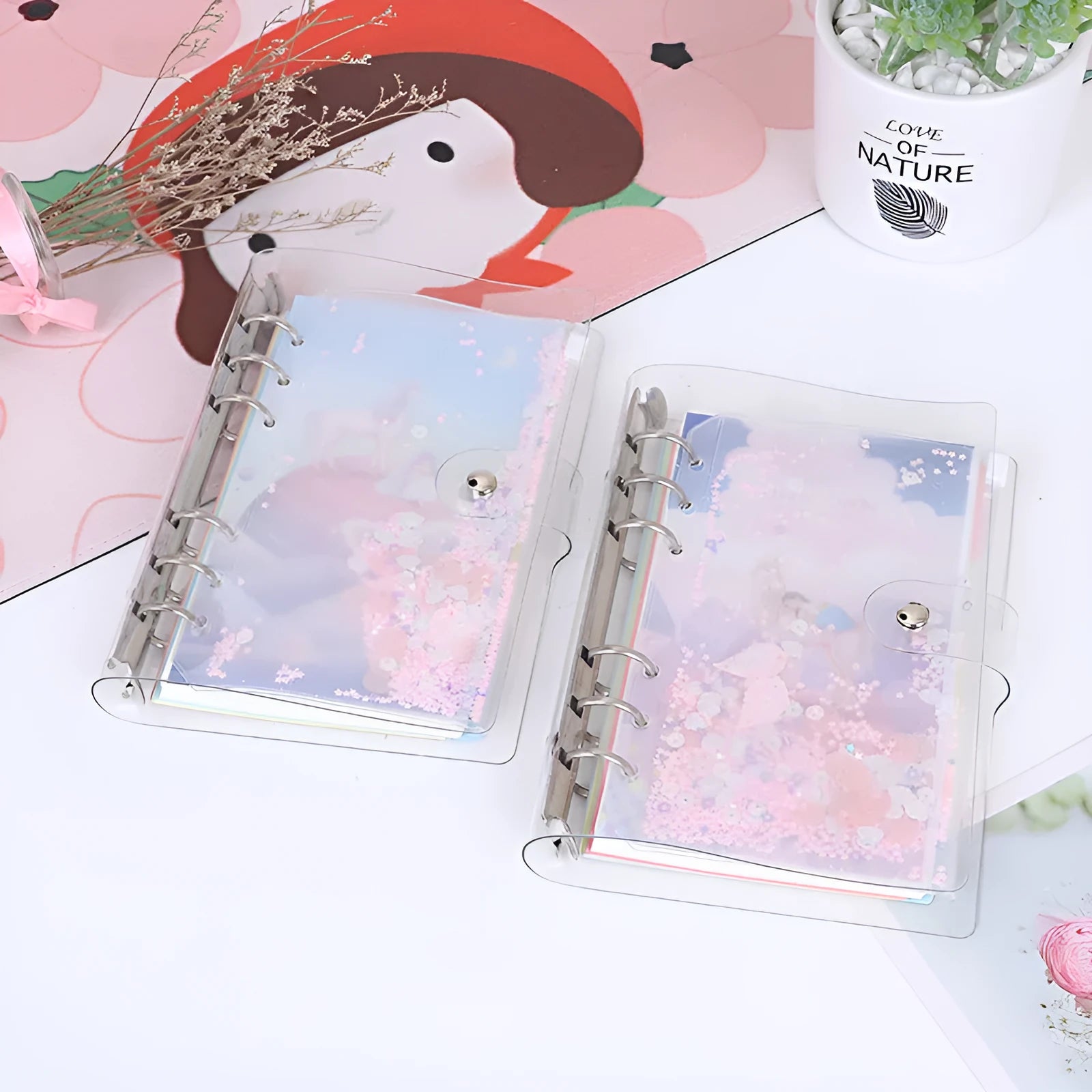 PVC-covered A5 metal ring binder in Alice Castle colour with loose-leaf paper and pull side bag.