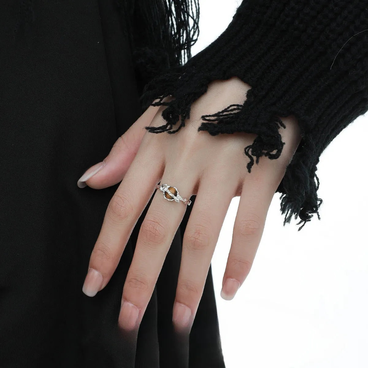 Women's adjustable Saturn open ring in silver with white gold electroplated finish