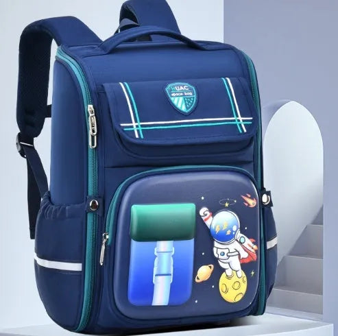 Children's large school backpack with airpillow straps in rabbit or spaceman cartoon patterns