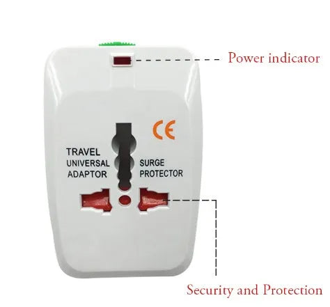 Compact universal travel plug converter with multi-country socket compatibility for mobile phone charging.