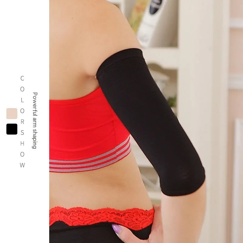 Women's black shaping arm sleeve made of nylon, free size for average arms.