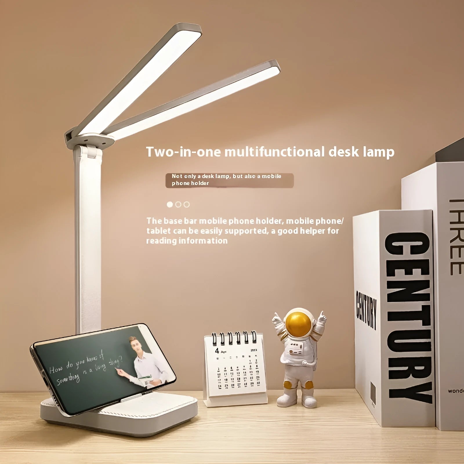 Simple dual lamp holder table lamp with square bottom, in colour shown, for children and students