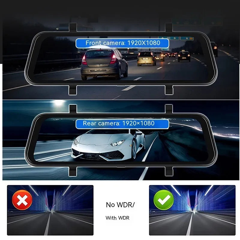 Black 9-inch universal wireless car GPS navigation system with a large touch screen on a car dashboard.