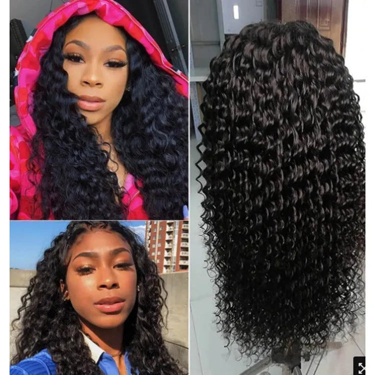 Wave high temperature silk African wig in black, machine-made, available in lengths from 12 to 28 inches