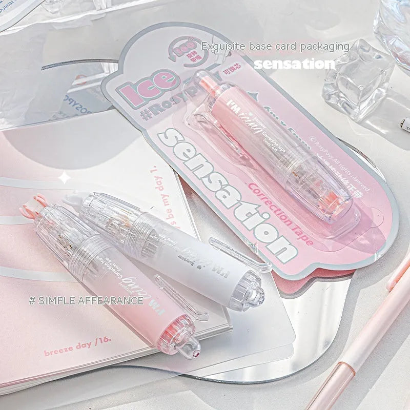 Press correction tape in blue, mint, pink, and white with 5 cm x 6 cm refill core