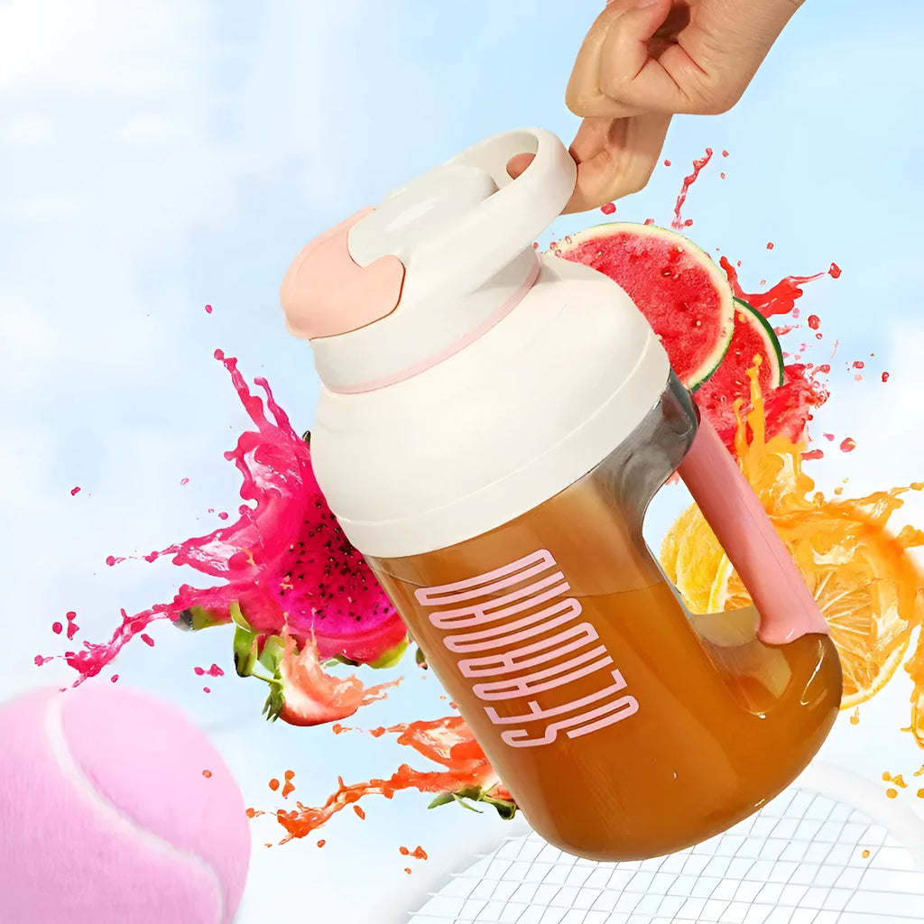 1500ml portable blender juicer in pink with USB charging cable and plastic body