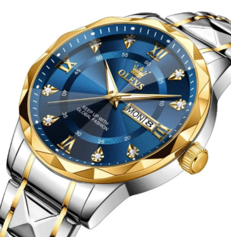 OLEVS 2025 men's luminous waterproof quartz watch with steel band and 11mm case thickness