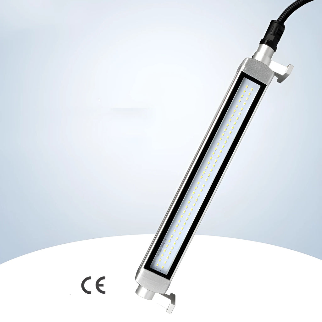 445mm long aluminium LED explosion proof light with tempered glass cover for CNC lathe mounting.