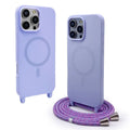 Magnetic lanyard phone case frosted TPU shockproof for iPhone 15 Pro Max, colour Black