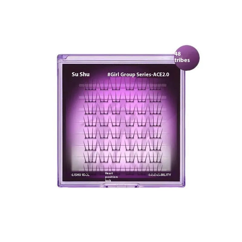 Pack of natural style reusable false eyelash clusters on a strip with adhesive and tweezers.