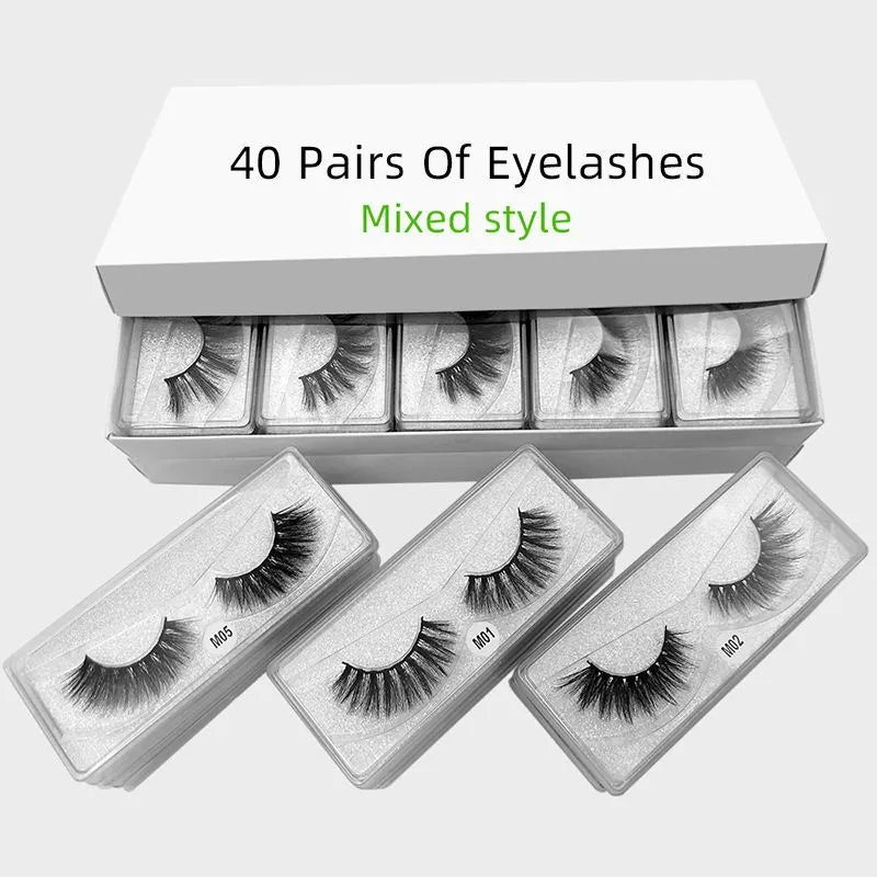 3D false eyelashes with imitation mink and plastic cotton thread stem, elongated eye tail, M series silver