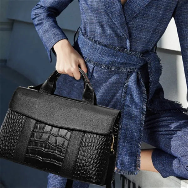 Simple women's black shoulder bag with PU lining, large size 36cm width, structured shape
