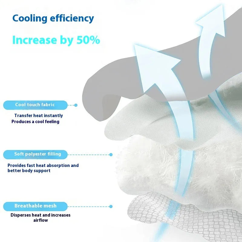 Dog head shaped ice silk pet cooling mat on a floor in light grey colour