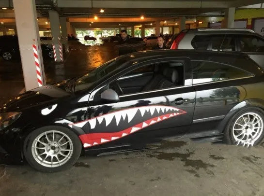Large Shark design PVC car body sticker showing dimensions of 150cm by 51cm.