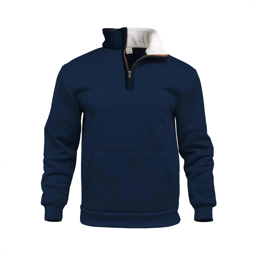 Casual outdoor high neck half-zip long sleeve sweatshirt with 3D patch pocket in black, loose fit, for teens