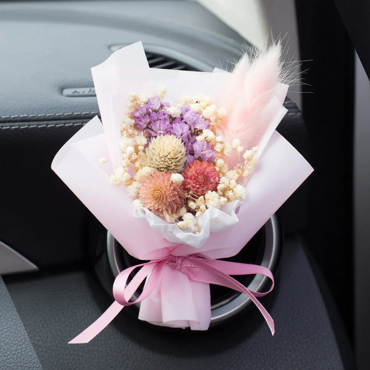 Handmade dried flower car vent perfume with scented inserts in various colours