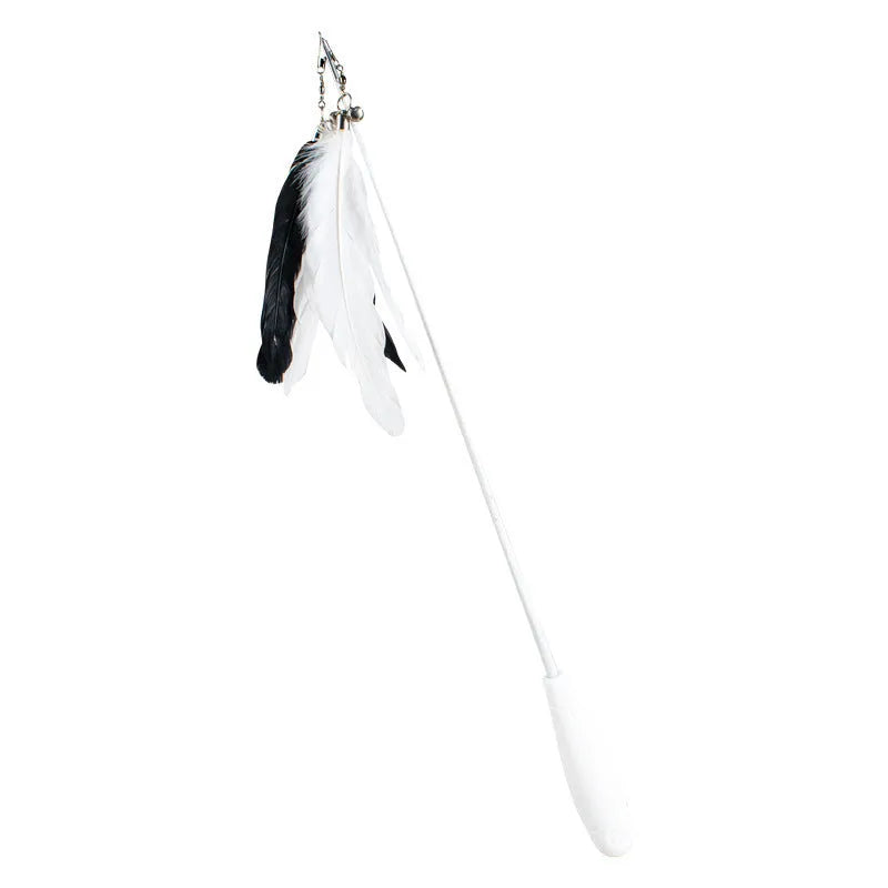 Telescopic cat fishing rod toy extended with goose feather teasers and self-hi bell