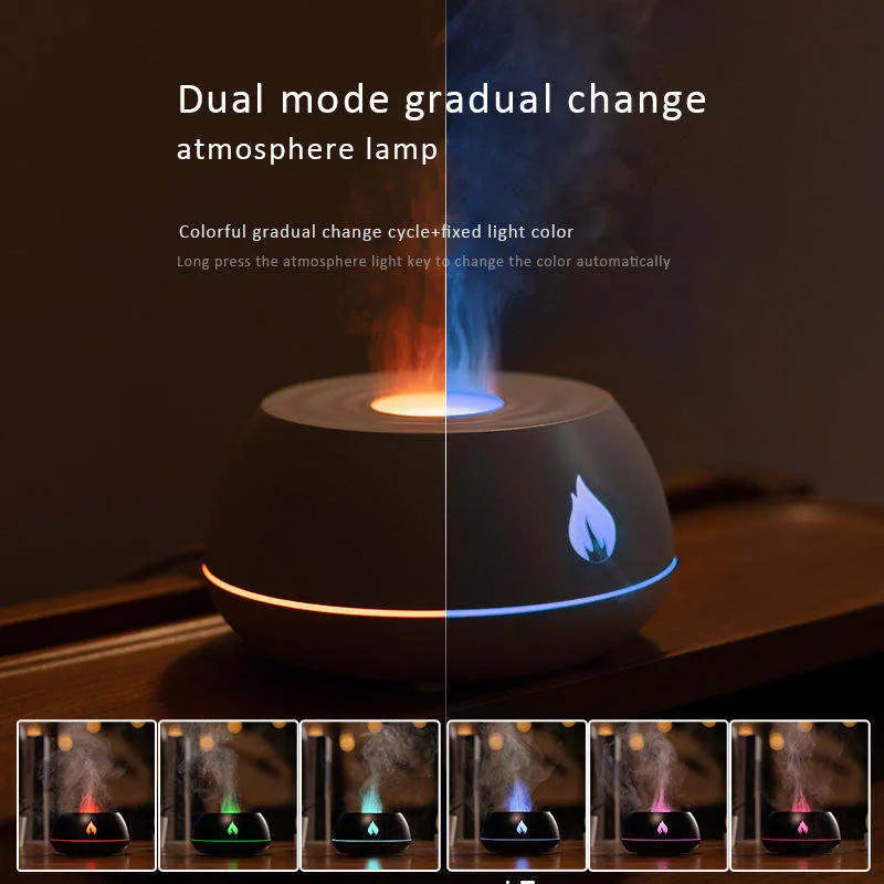 Black 130ml flame humidifier aromatherapy diffuser with 7 colour lights and USB power