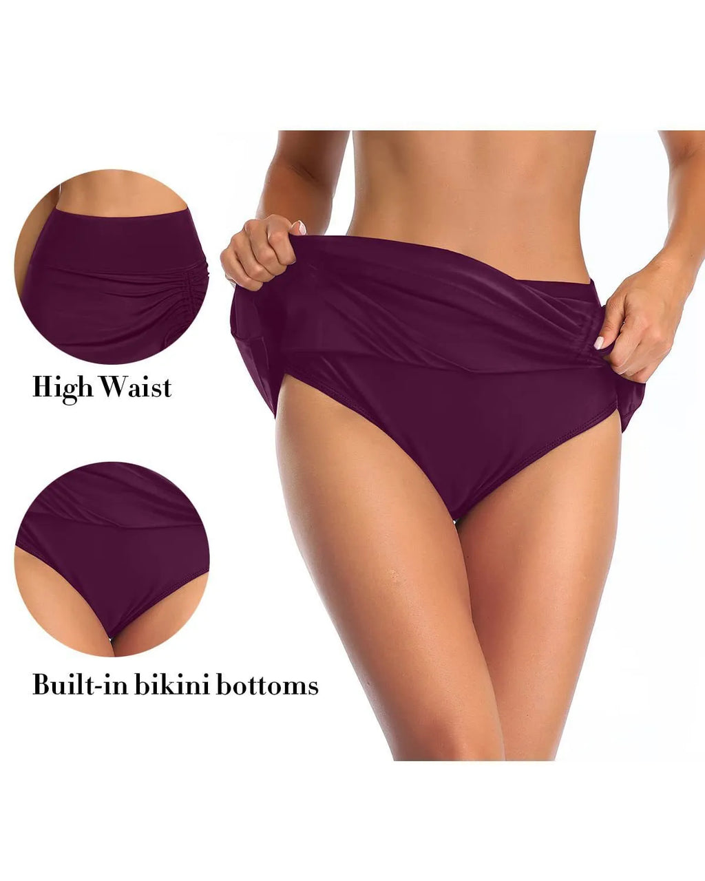 Women's solid colour brief-style swimming trunks in polyester, shown in grey.