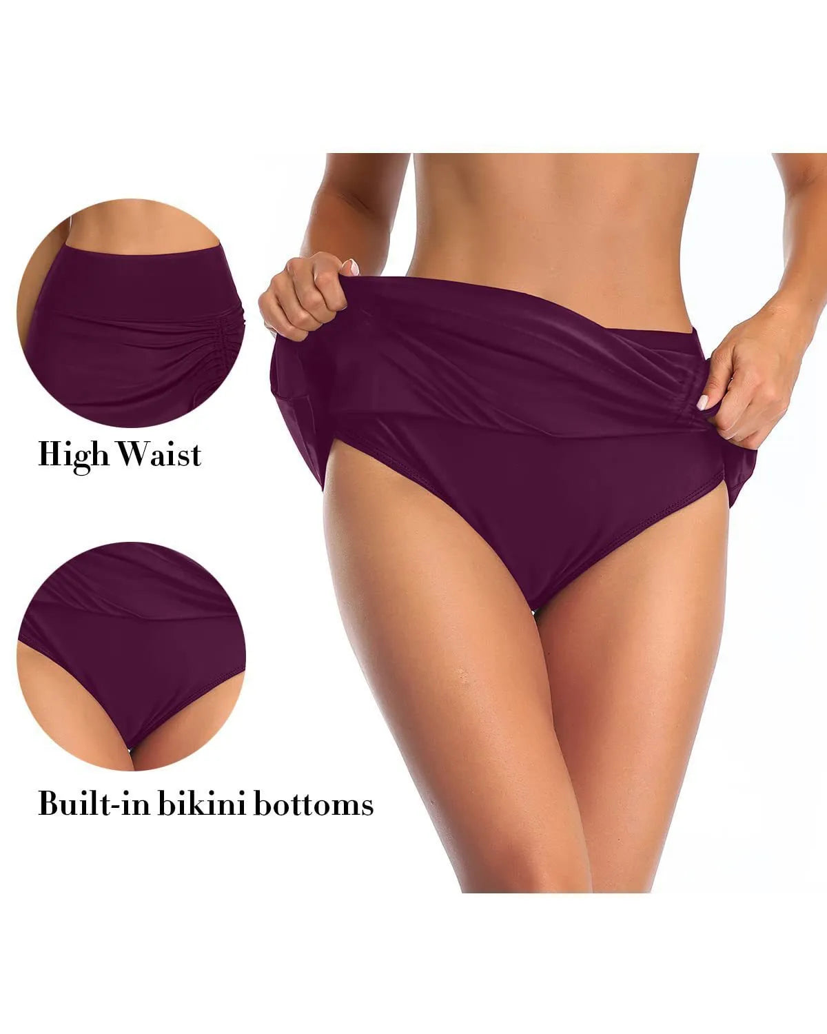 Women's solid colour brief-style swimming trunks in polyester, shown in grey.