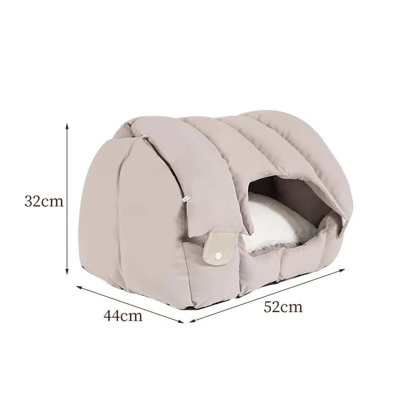 Grey and green dual-purpose arched pet nest showing both enclosed and sofa-style configurations for cats and dogs