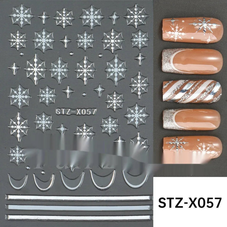 Black and silver striped cartoon pattern nail stickers with plastic application tool
