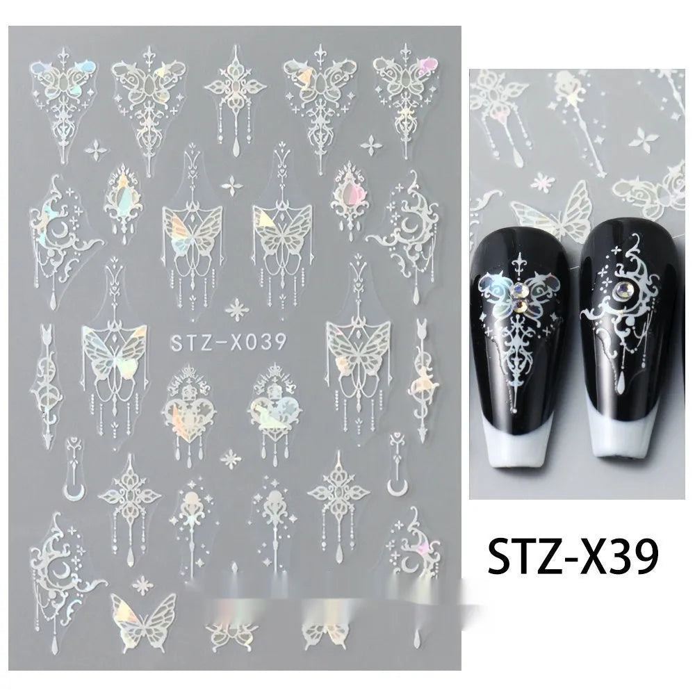 Black and silver striped cartoon pattern nail stickers with plastic application tool