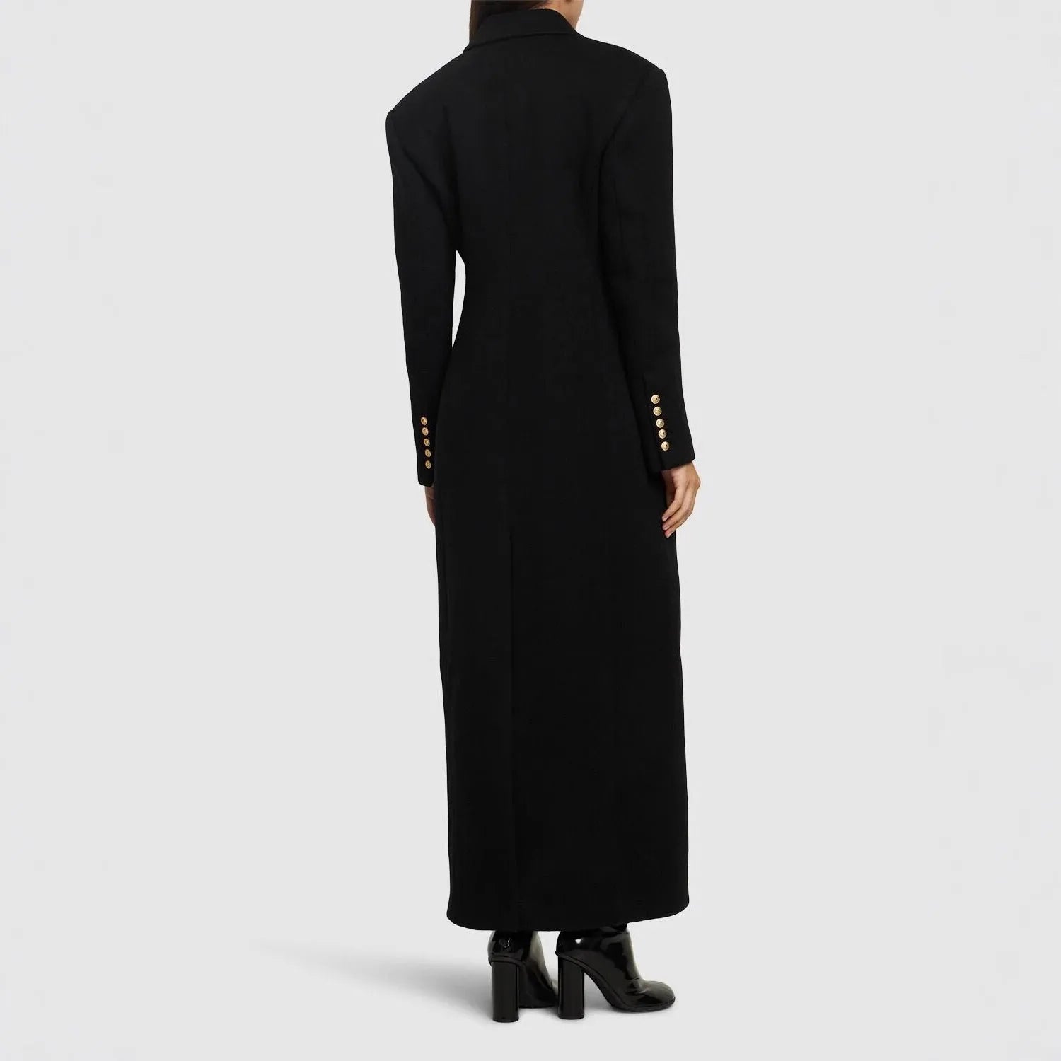 Women's slim-fit extended imitation cashmere coat black two-button front size S to XXL office outerwear