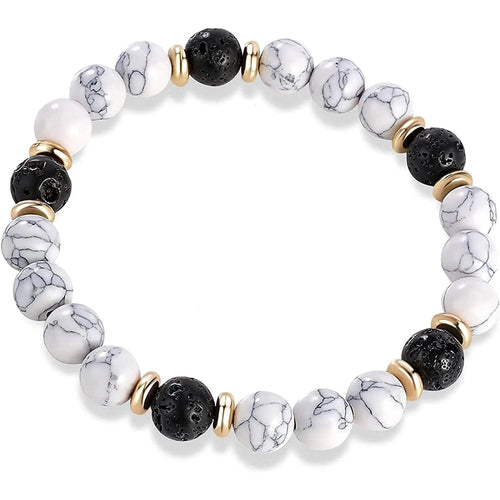 Alloy volcano white turquoise bracelet with natural stone beads in green tiger eye, black agate and blue stone options