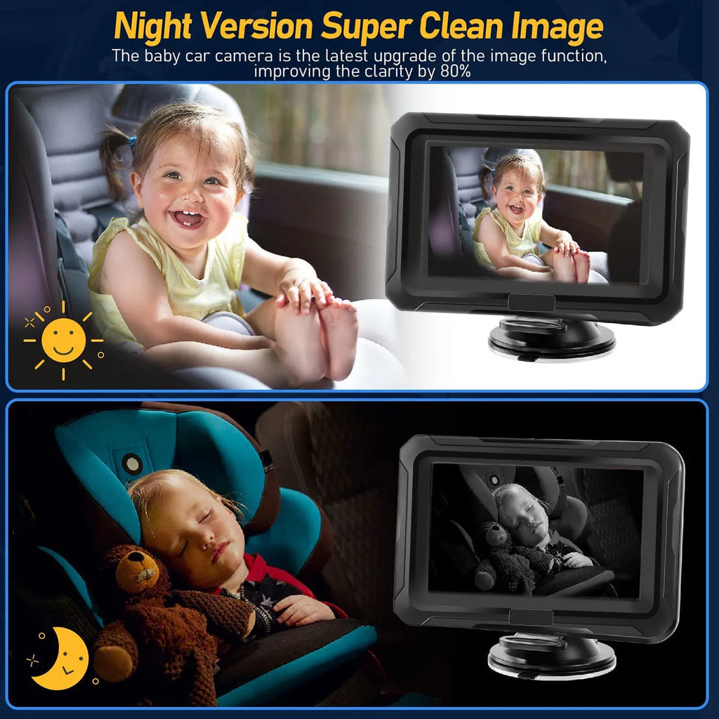 4.3-inch 1080p car baby monitor with suction cup bracket and wide-angle camera for rear seat viewing