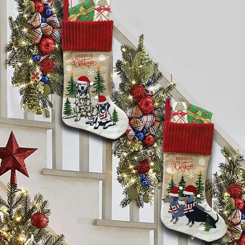 Christmas tree pendant ornament with cat and dog fireplace design measuring 46x28cm