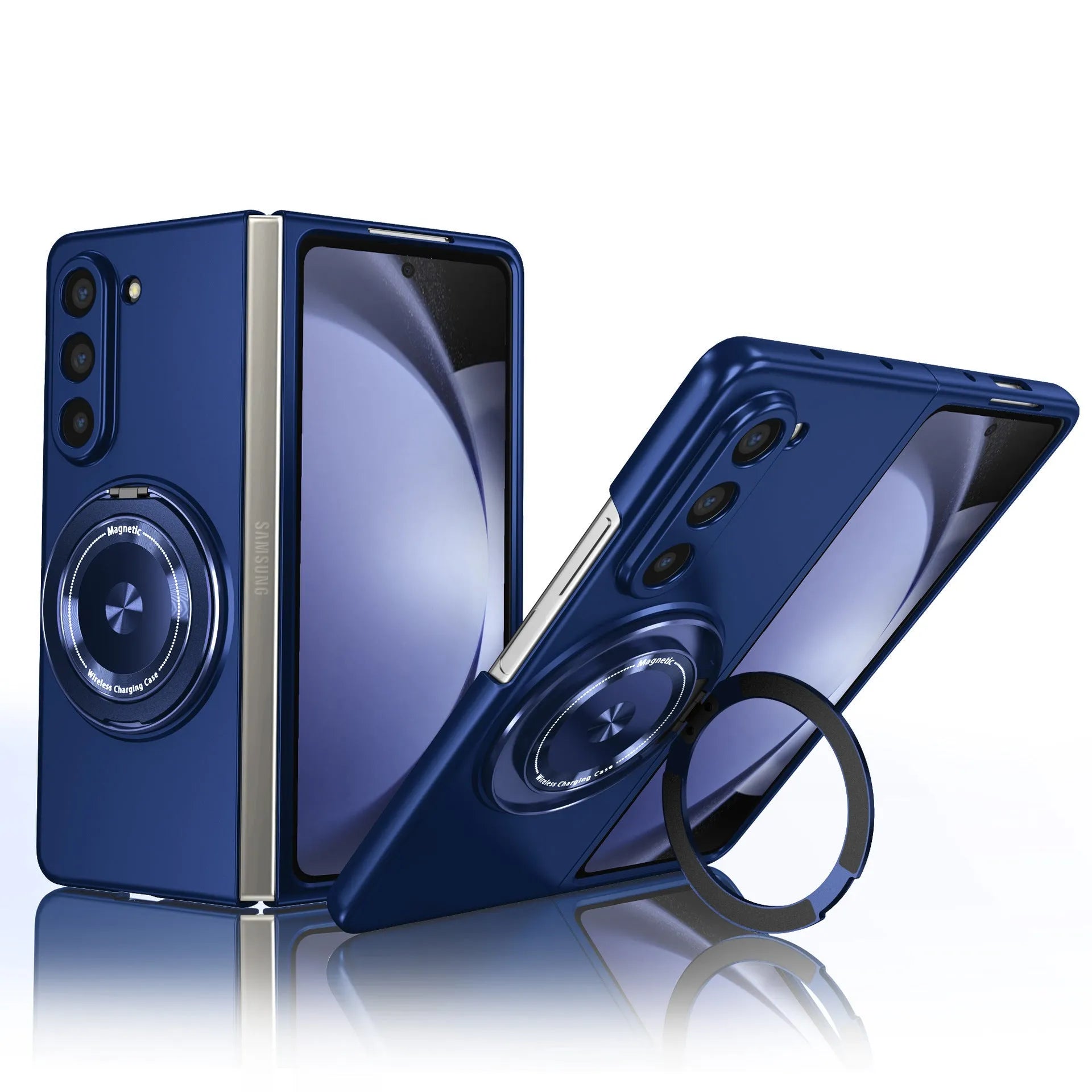 Silicone phone case with magnetic rotating bracket for Samsung Galaxy Z Fold 3 4 5 6 in frosted finish, multiple colours