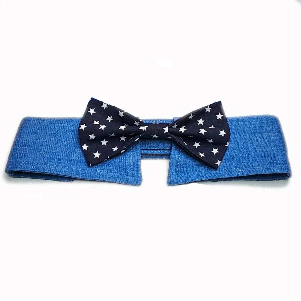 Denim pet collar with star pattern necktie on adjustable fastener tape for dogs