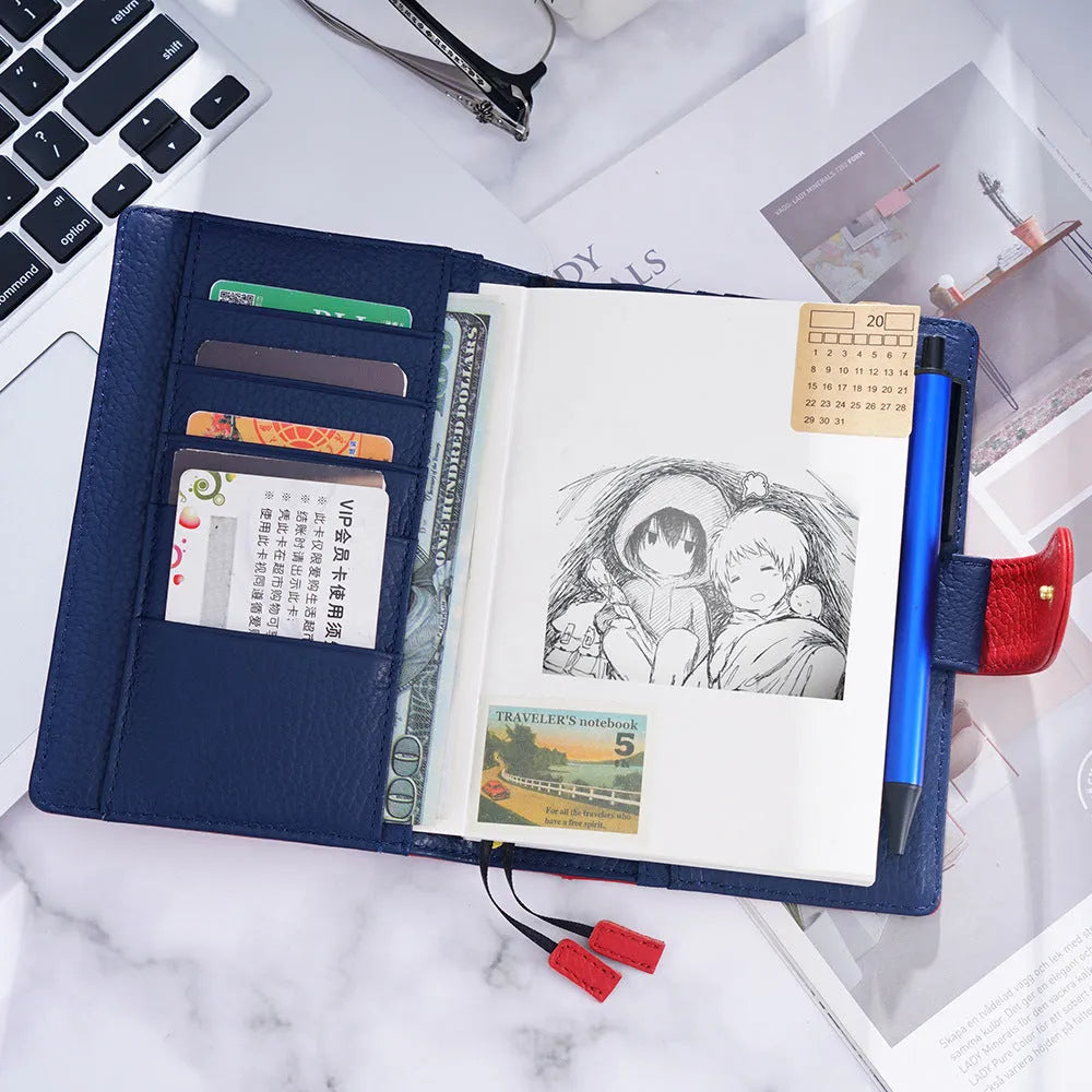 A6 leather notebook with lychee pattern cowhide cover in loose-leaf diary format