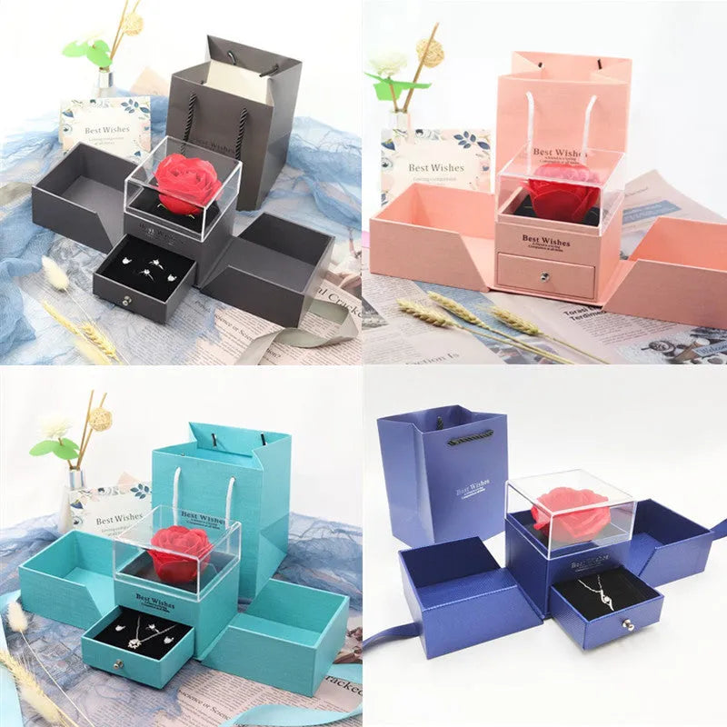Valentine's Day gift box with plastic eternal flower in blue, green, grey, or pink colour options
