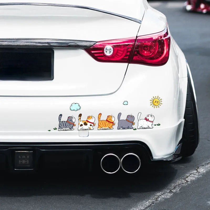 Five walking cats car sticker in waterproof PVC material available in three sizes for vehicle decoration