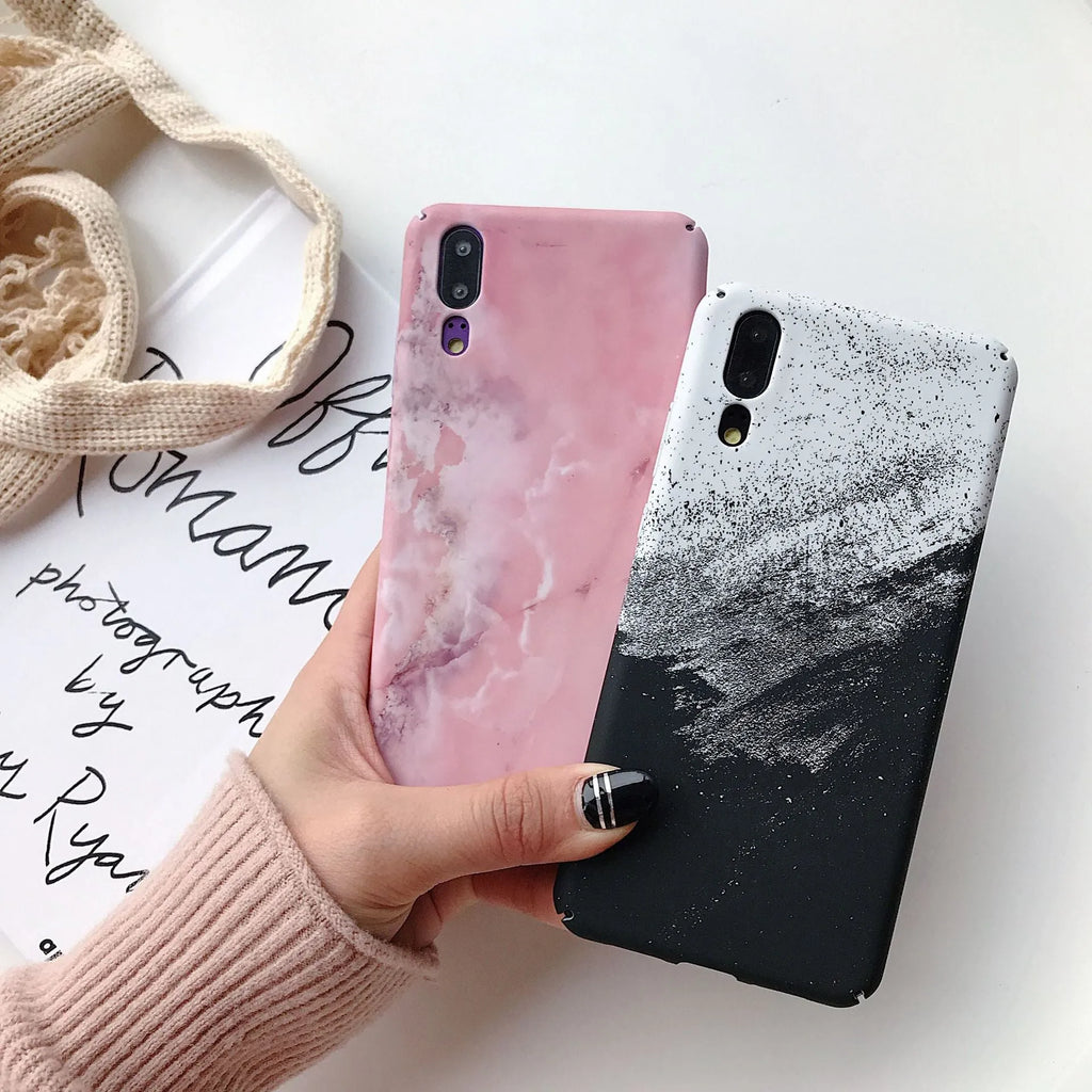 Painted pure colour phone case for Huawei and Honor smartphones in black and pink options
