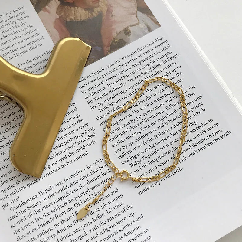 Gold electroplated 925 silver chain bracelet for women with geometric shape, ins style hand jewellery