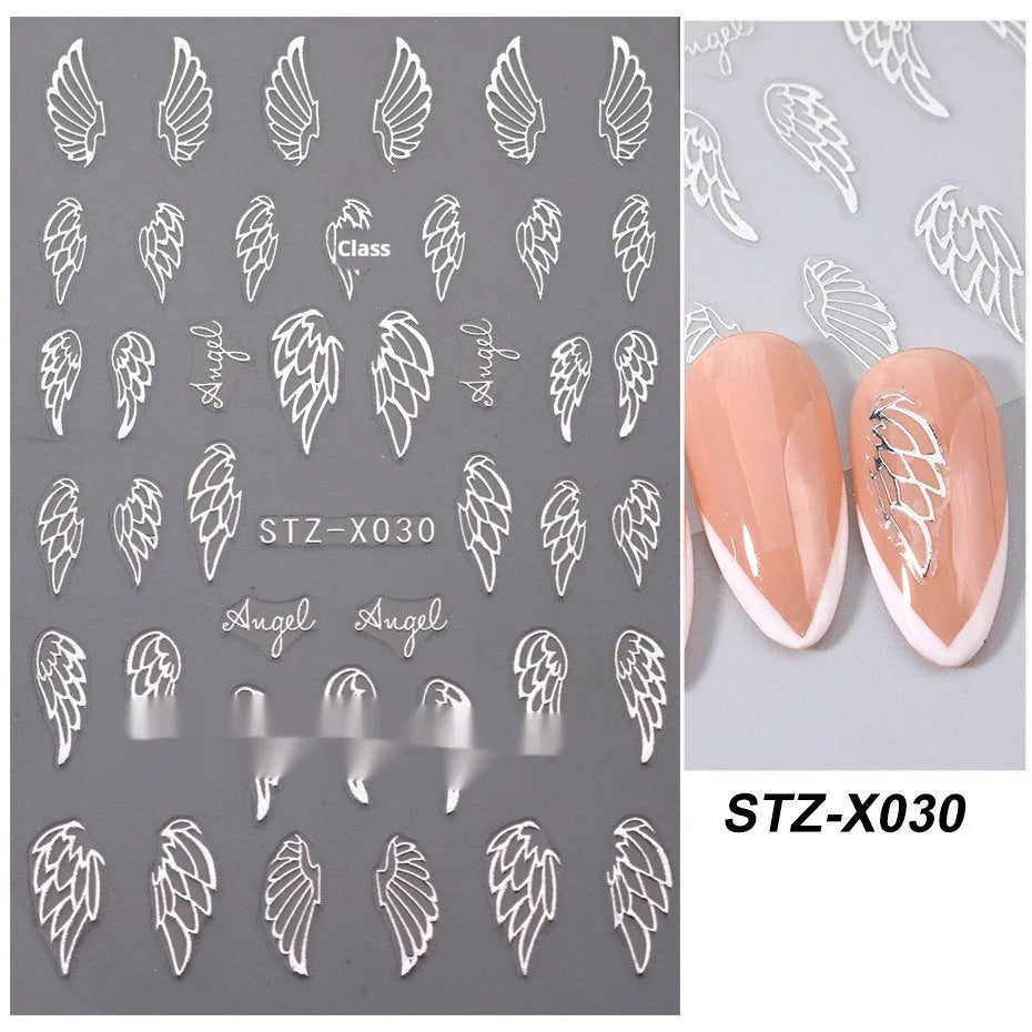 Black and silver striped cartoon pattern nail stickers with plastic application tool