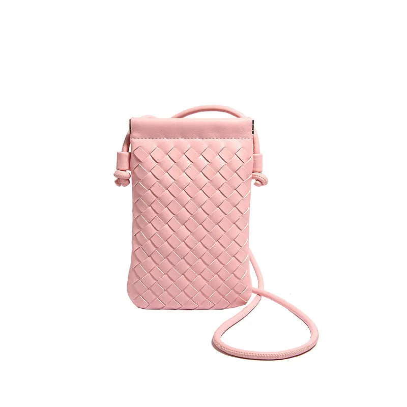 Vintage Weave pattern PU crossbody bag in square vertical shape, shown in khaki colour.