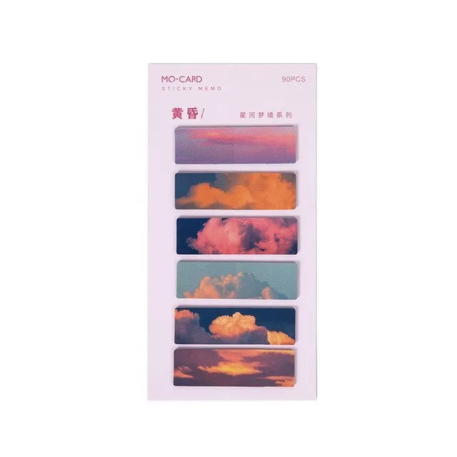 Pack of 90 translucent star-design index cards in sky, moon, ocean, fire, dusk, and forest colours.