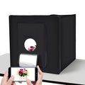 Black LED studio 60cm light box unfolded with 64cm cube workspace and polyester background screen