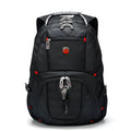 Black outdoor backpack with hand, shoulder, and backpack straps, polyester lining, fits 15.6 inch laptop