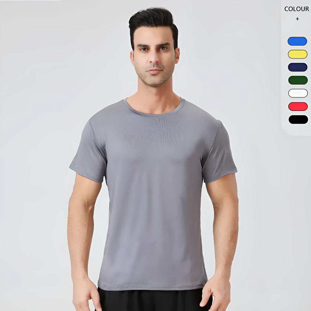 Men's loose workout T-shirt in acetate fibre and milk silk, available in seven colours and sizes S to XXL