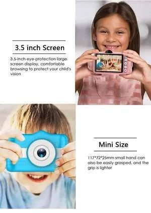 3.5 inch kids' digital camera with anti-fall silicone PC case, sky blue or pink, 117x72x25mm