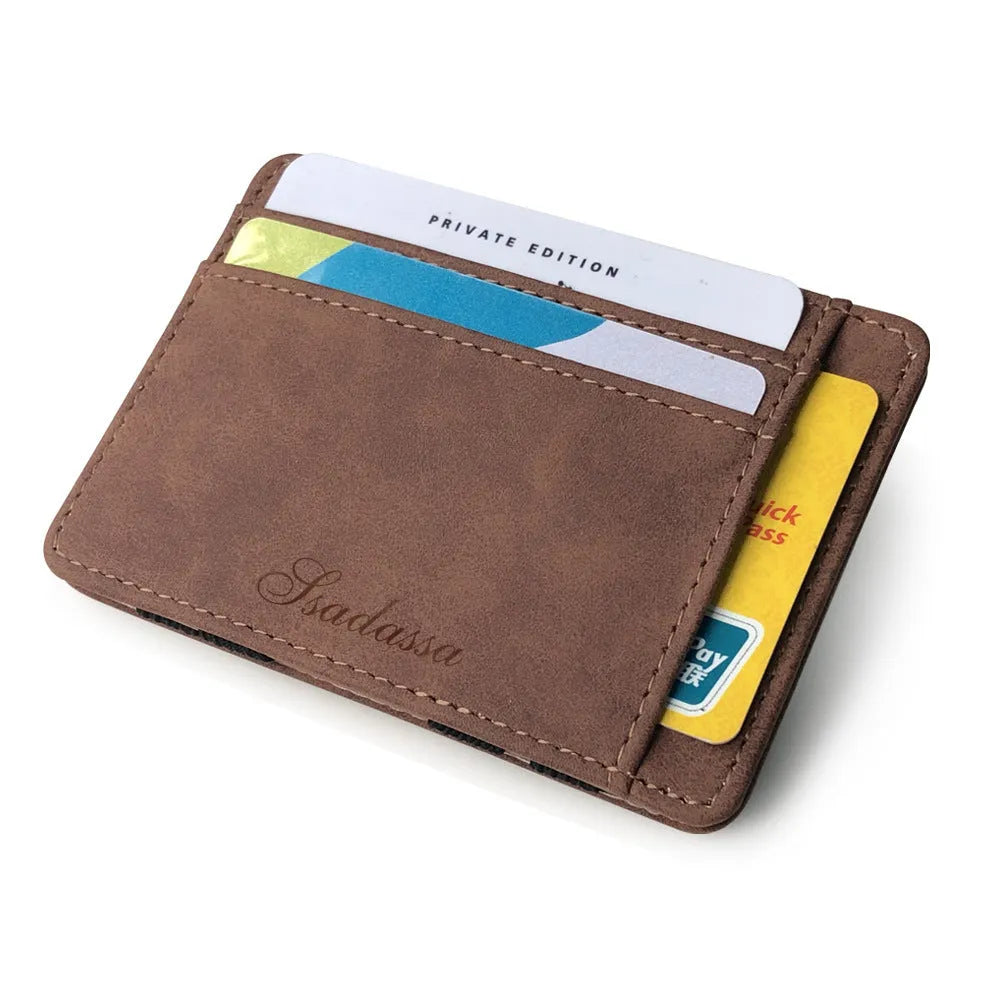 Korean style matte leather magic wallet showing horizontal square shape and sewing line detailing