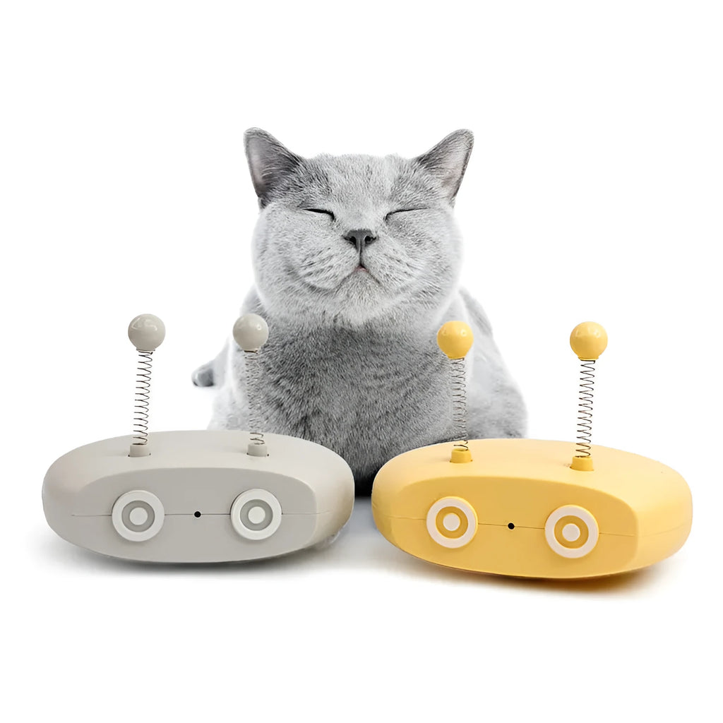 Electric cat interactive toy robot in blue with wagging tail and pointer cat toy