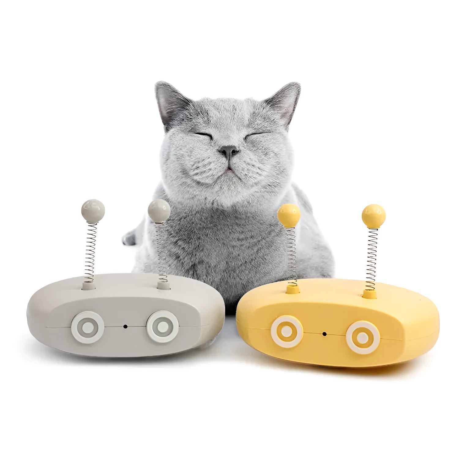 Electric cat interactive toy robot in blue with wagging tail and pointer cat toy