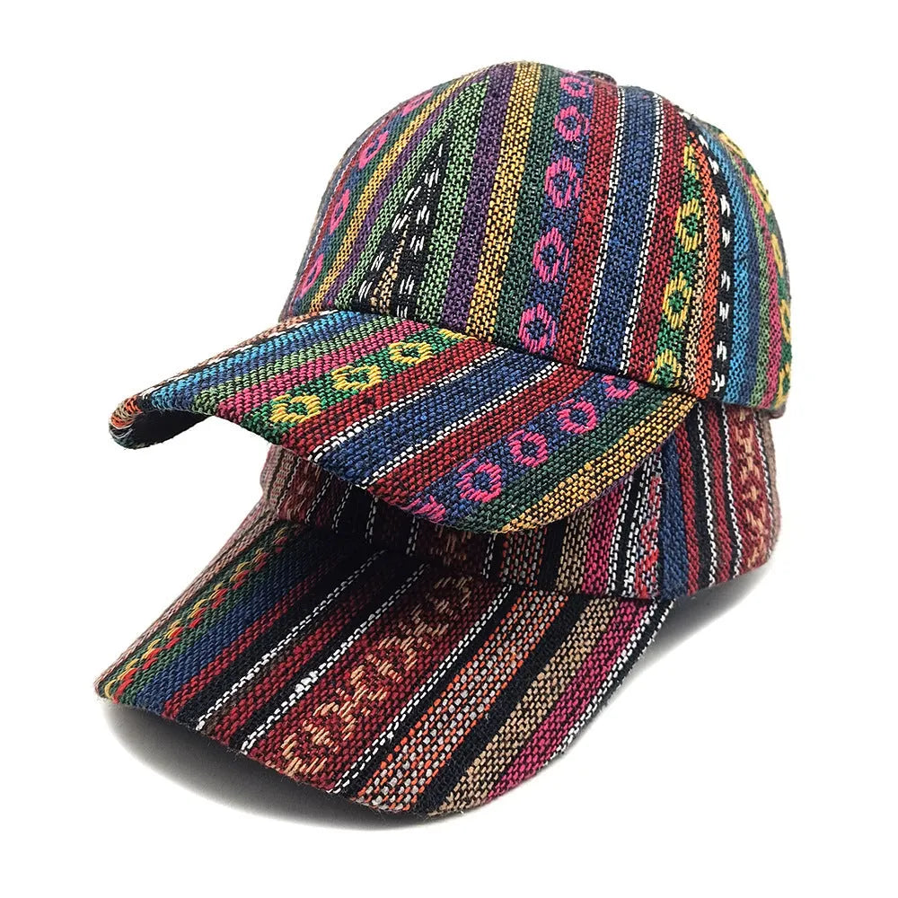 Women's bohemian-style baseball cap with dome crown in a solid colour, made from polyester fabric.