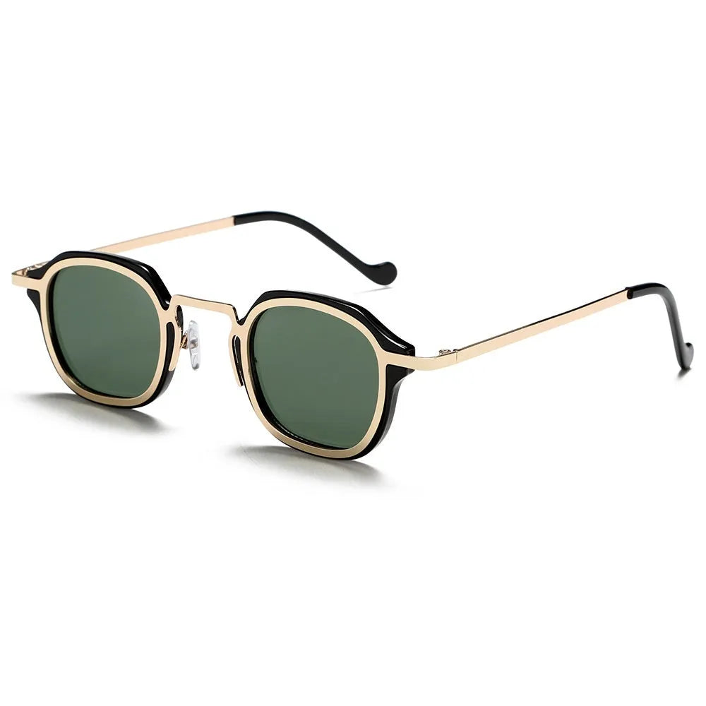 Square metal PC mixed men's sunglasses with round frame in black and silver, stainless steel and TAC lenses for sun protection